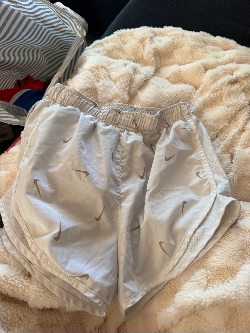 Nike White Swoosh Print Running Shorts